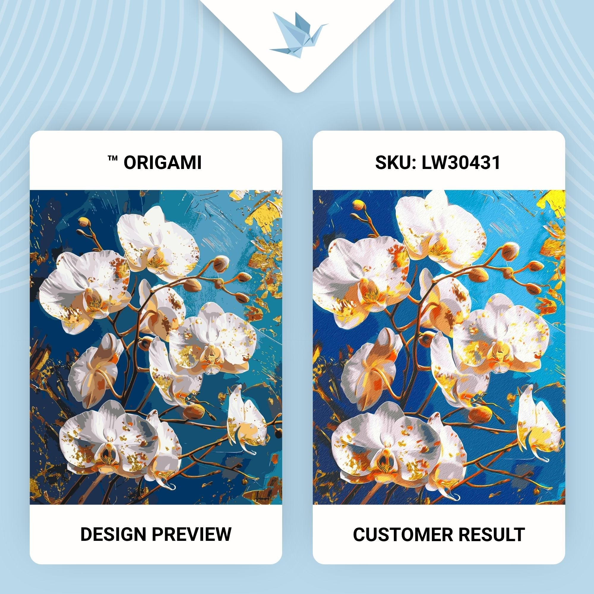 Flor de orquídea sobre fondo azul con colores metálicos 40*50 cm LW 30431