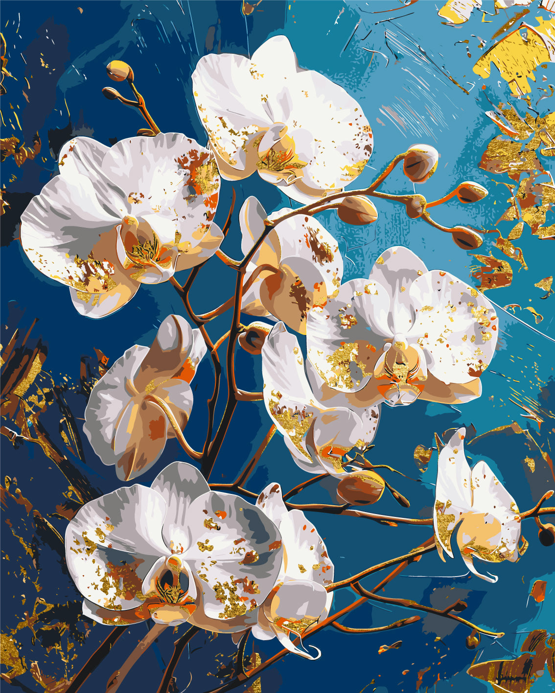 Flor de orquídea sobre fondo azul con colores metálicos 40*50 cm LW 30431