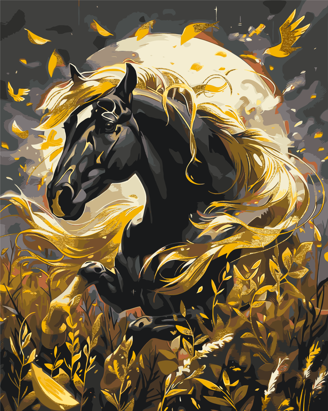 Caballo negro con colores metálicos 40*50 cm LW 31200