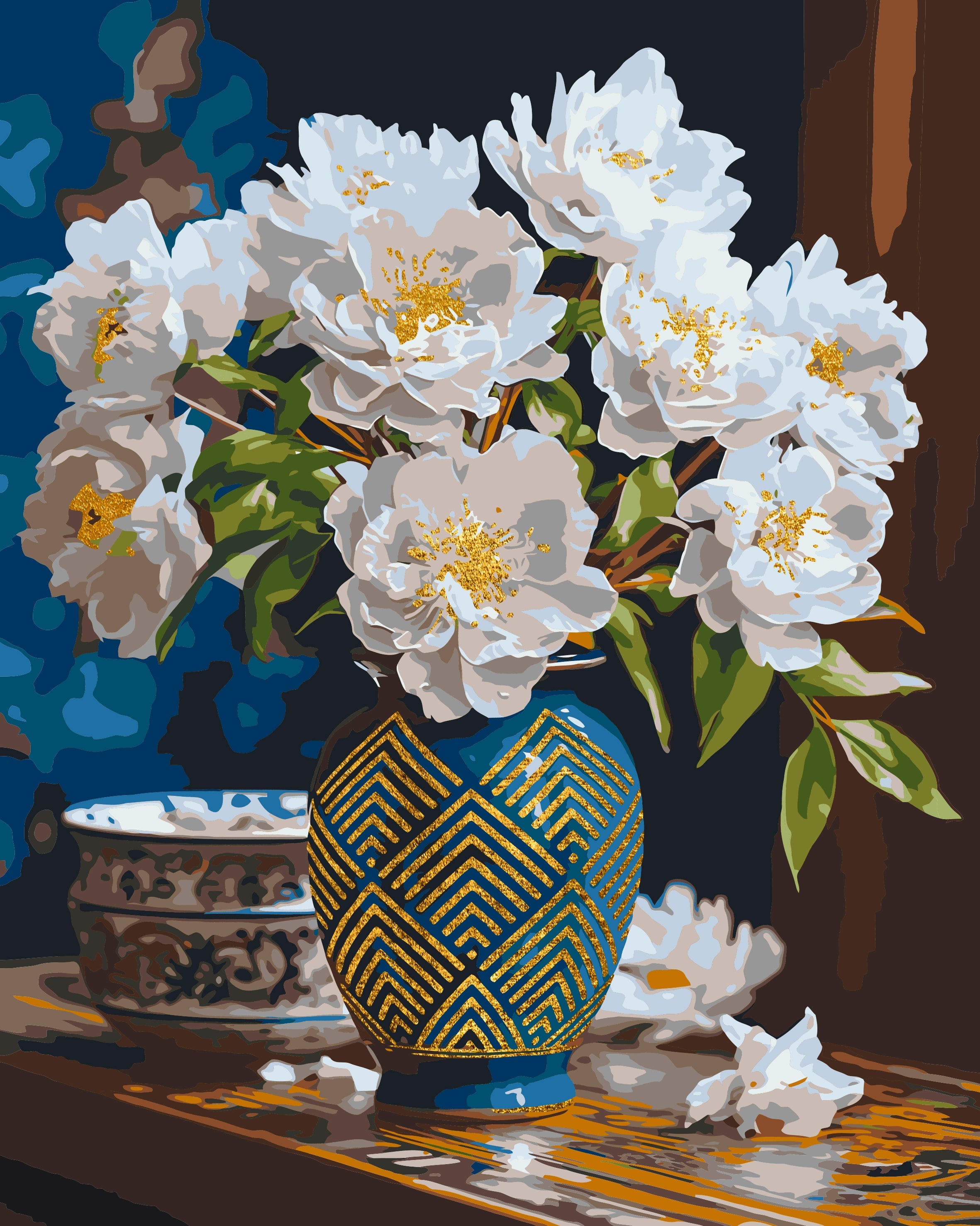 Flores blancas en jarrón con colores metálicos oro 40*50 cm LW 31350
