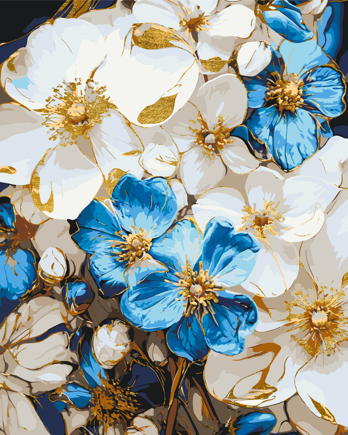 Flores azul y blanco con colores metálicos 40*50 cm LW 3293