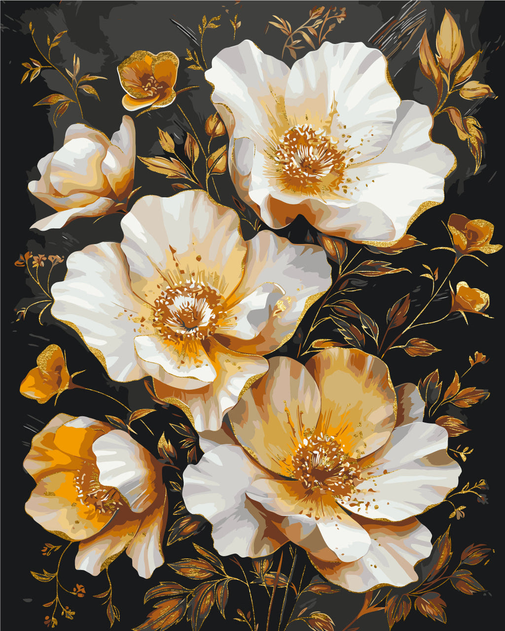 Flores doradas sobre fondo negro con pinturas metálicas 40*50 cm LW 3335