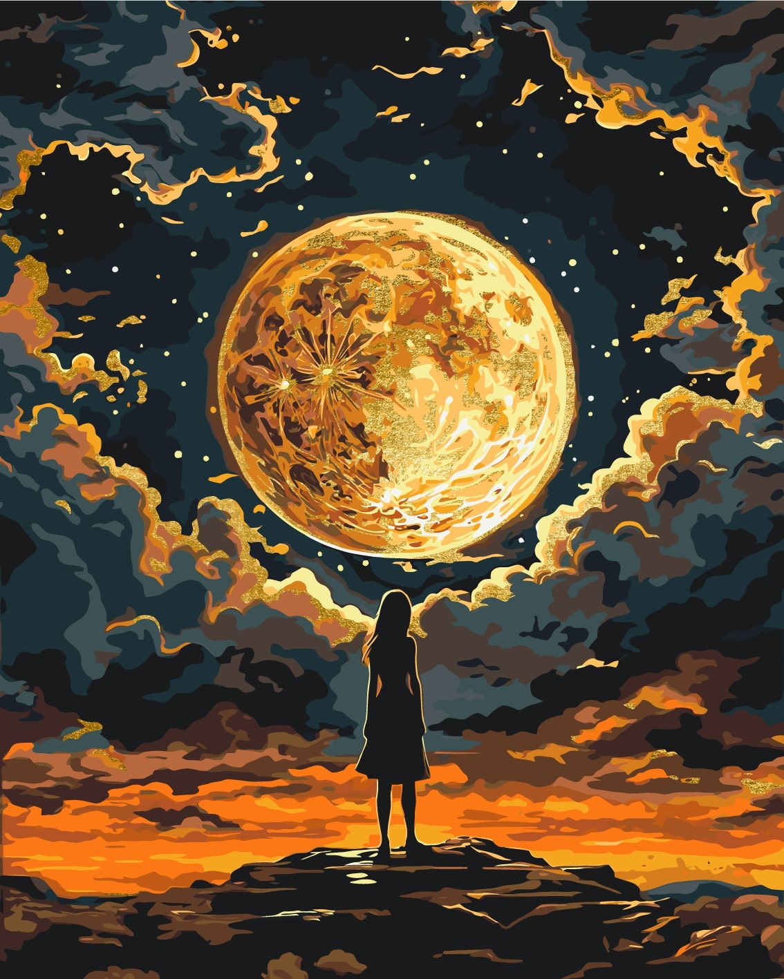 Chica bajo la Luna con colores metálicos 40*50 cm LW 3401