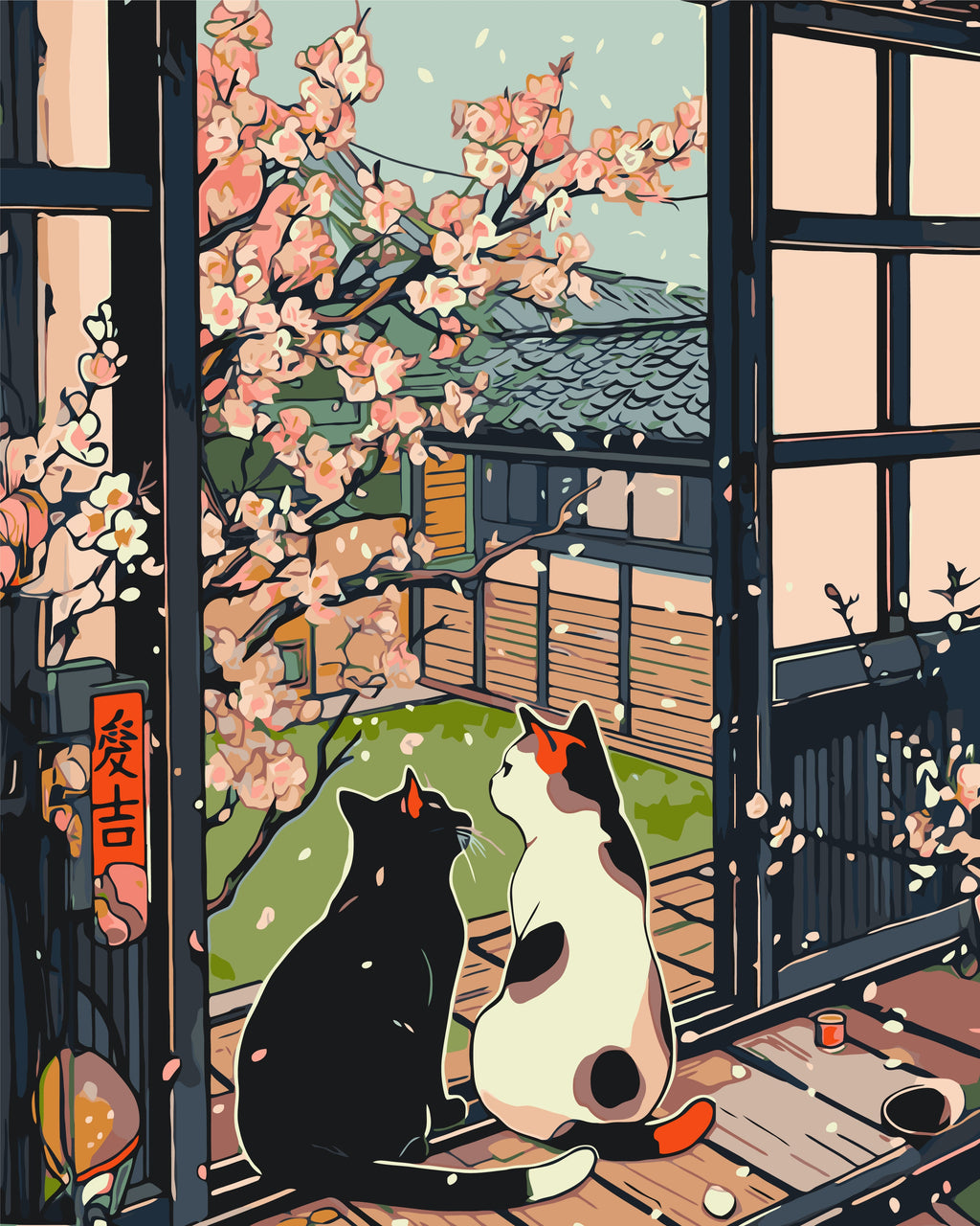 Gatos junto a sakura 40*50 cm LW 3404