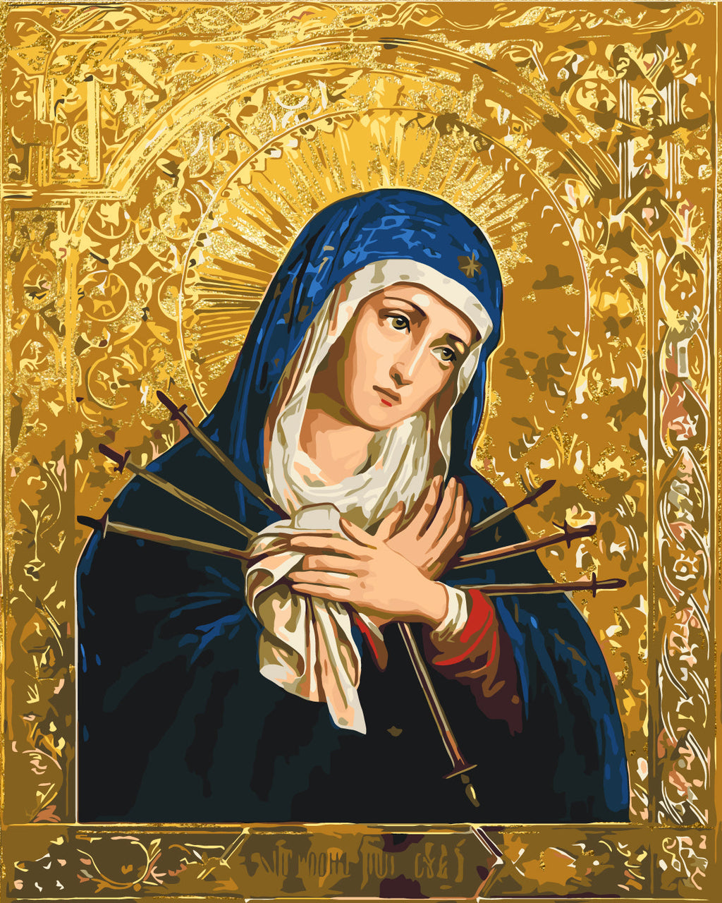Icono de la Madre de Dios “Ablandamiento de corazones malos” con colores metálicos 40*50 cm LW 3434