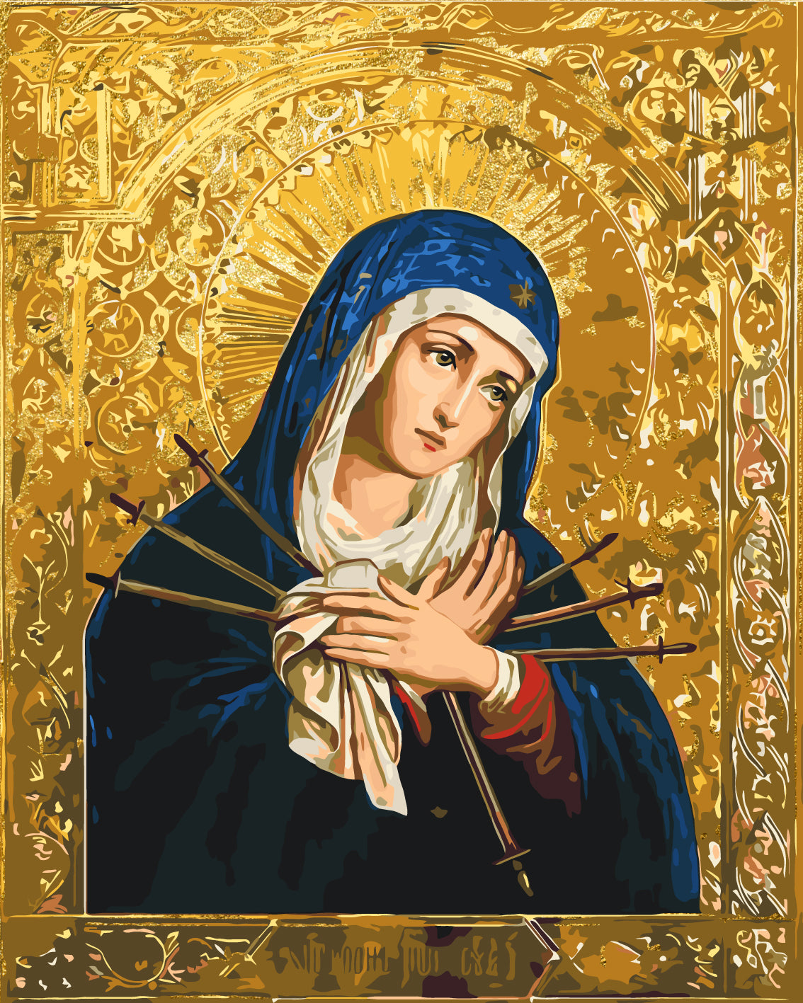 Icono de la Madre de Dios “Ablandamiento de corazones malos” con colores metálicos 40*50 cm LW 3434