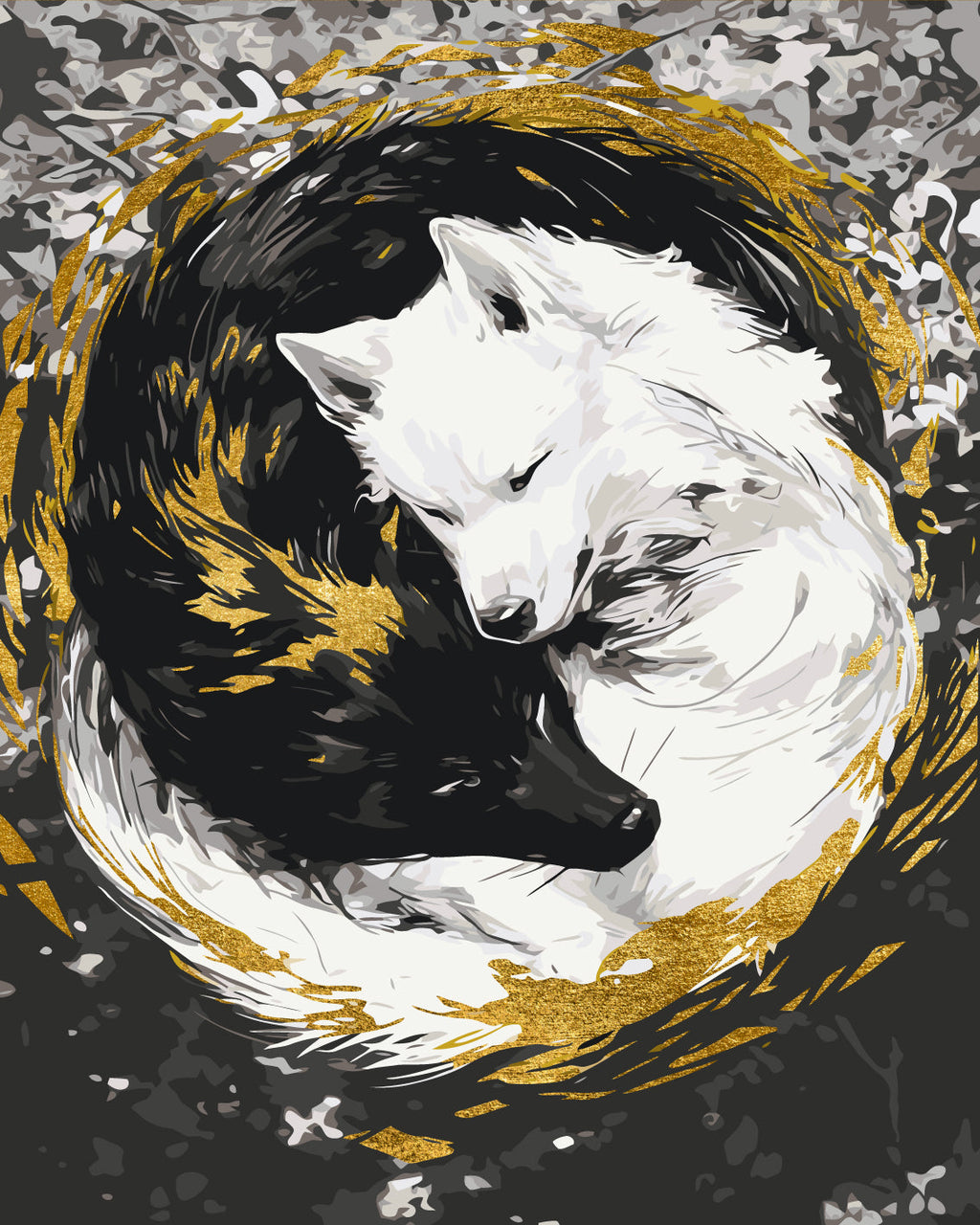Par de lobos con colores metálicos (yin yang) 40*50 cm LW 3458