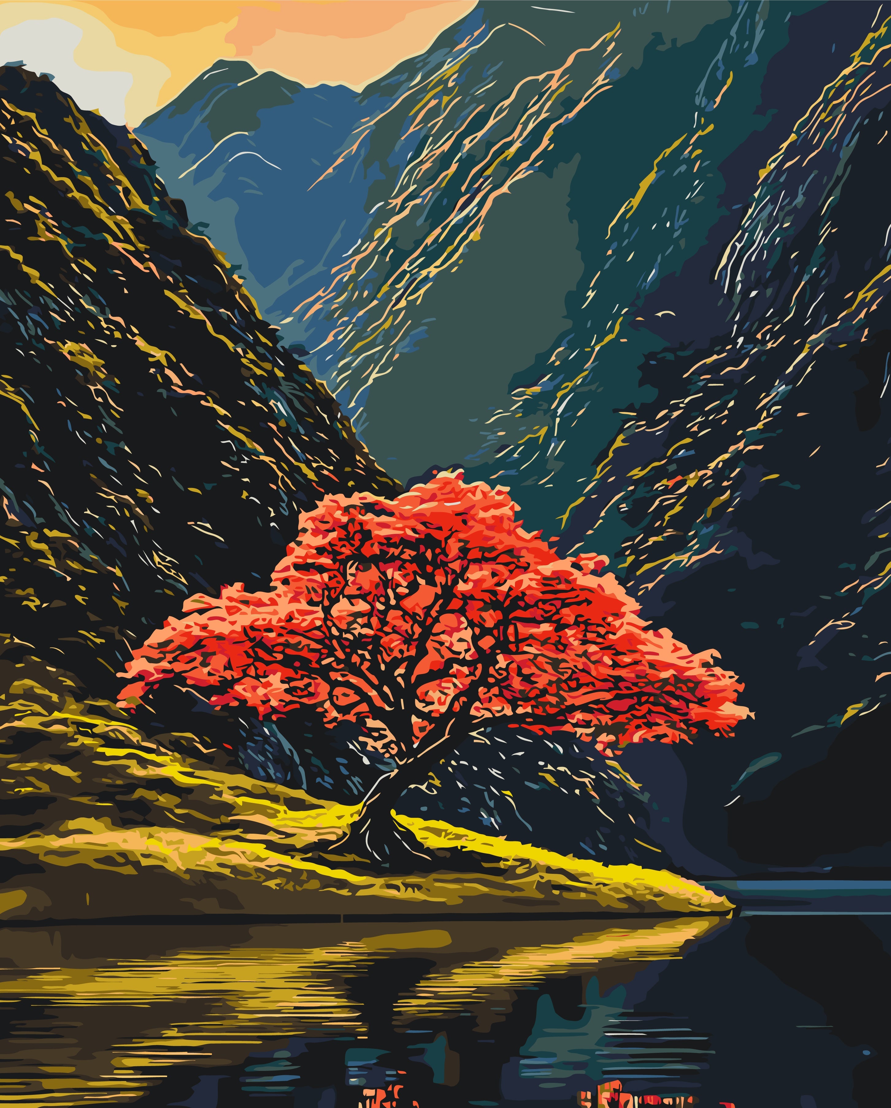 Árbol entre montañas 40*50 cm LW 3514