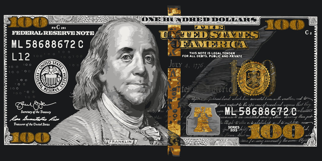 Dólar (100 dólares) con colores metálicos (oro) 40*80 cm LW 5100