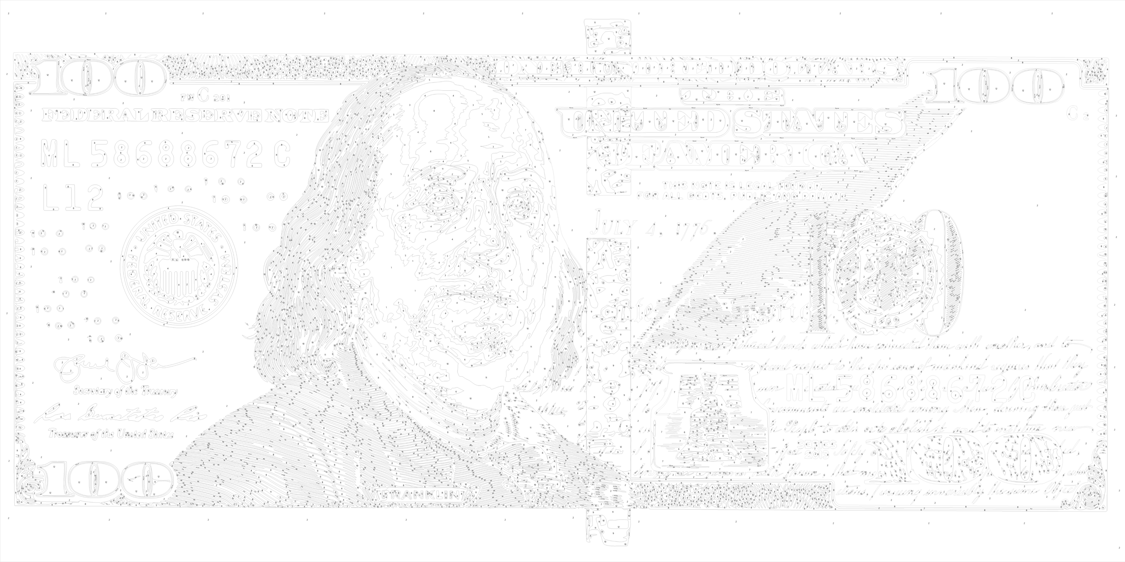 Dólar (100 dólares) con colores metálicos (oro) 40*80 cm LW 5100