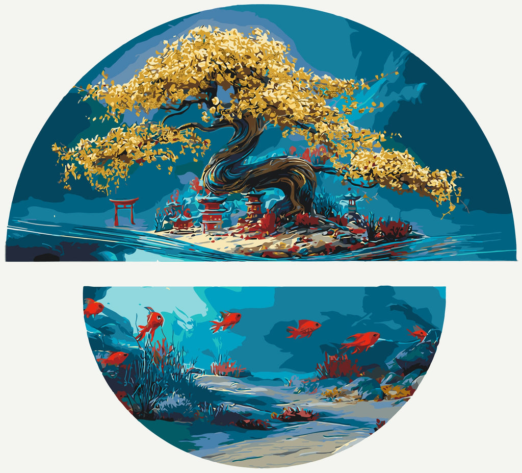 Magia de la naturaleza: tierra y mar con colores metálicos (semicírculos) 70*70 cm OSR 1010